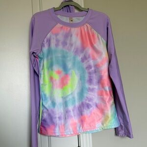 SO Kids Swim Tie-Dye Rash Guard - Purple and Multicolor with swim bikini